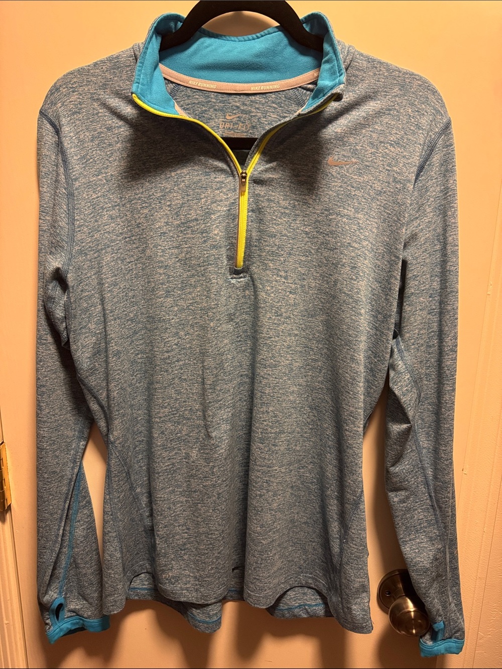 Nike Men’s Heather Light Blue Quarter-Zip Pullover with Yellow Trim